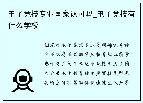 电子竞技专业国家认可吗_电子竞技有什么学校